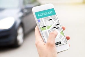 A smartphone with the Rideshare app open